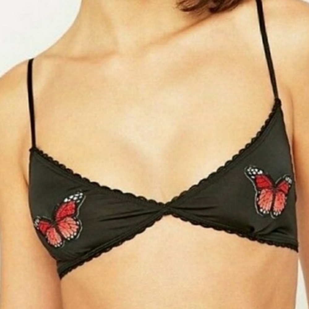 Urban Outfitters Butterfly Triangle Small Black Bra Nwt - Picture 4 of 4